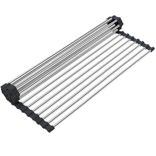 Searik Stainless Steel Over The Sink Dish Drying Rack Roll Up Foldable Kitchen Sink Drainer Rack 177x 118 - Image 1