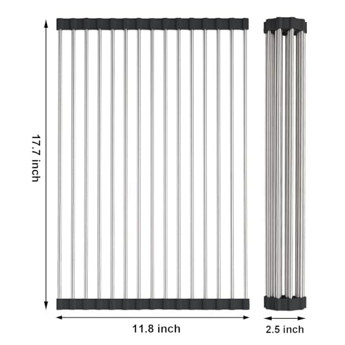 Searik Stainless Steel Over The Sink Dish Drying Rack Roll Up Foldable Kitchen Sink Drainer Rack 177x 118 - Image 3