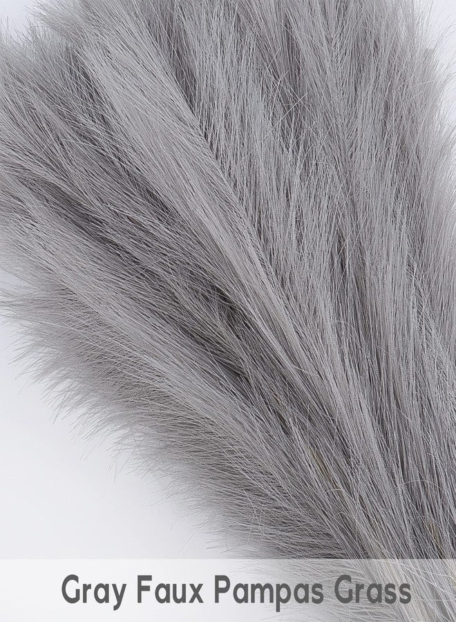 Pusuny Faux Pampas Grass,7 PCS 24 inch Gray Pampas Grass Decor, 7 Branches | Each Stem Fluffy Small Pompous Grass for Vase Filler in Table Vase Decor for House, Office, Boho Wedding Flower (Gray) - Image 4