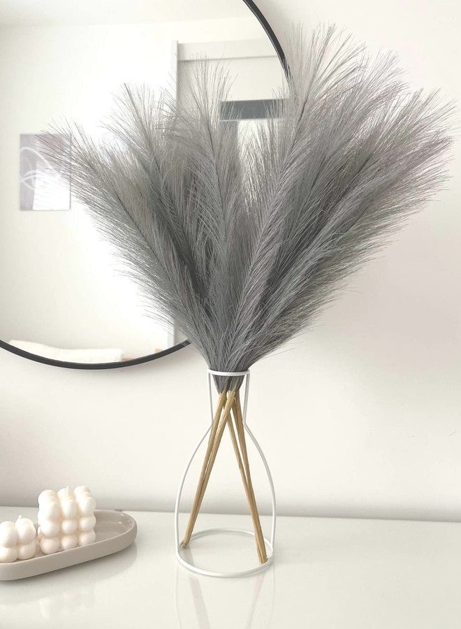 Pusuny Faux Pampas Grass,7 PCS 24 inch Gray Pampas Grass Decor, 7 Branches | Each Stem Fluffy Small Pompous Grass for Vase Filler in Table Vase Decor for House, Office, Boho Wedding Flower (Gray) - Image 2