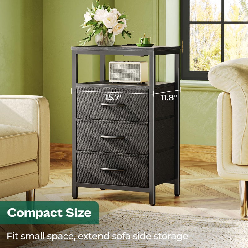 Huuger Nightstand with Charging Station, 27.6 Inch Side Table with Fabric Drawers, End Table Bedside Table with USB Ports and Outlets, Night Stand for Bedroom, Black - Image 4