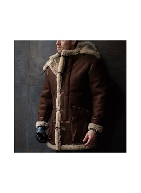 Squality Winter Hooded Thick Coat Men Brown