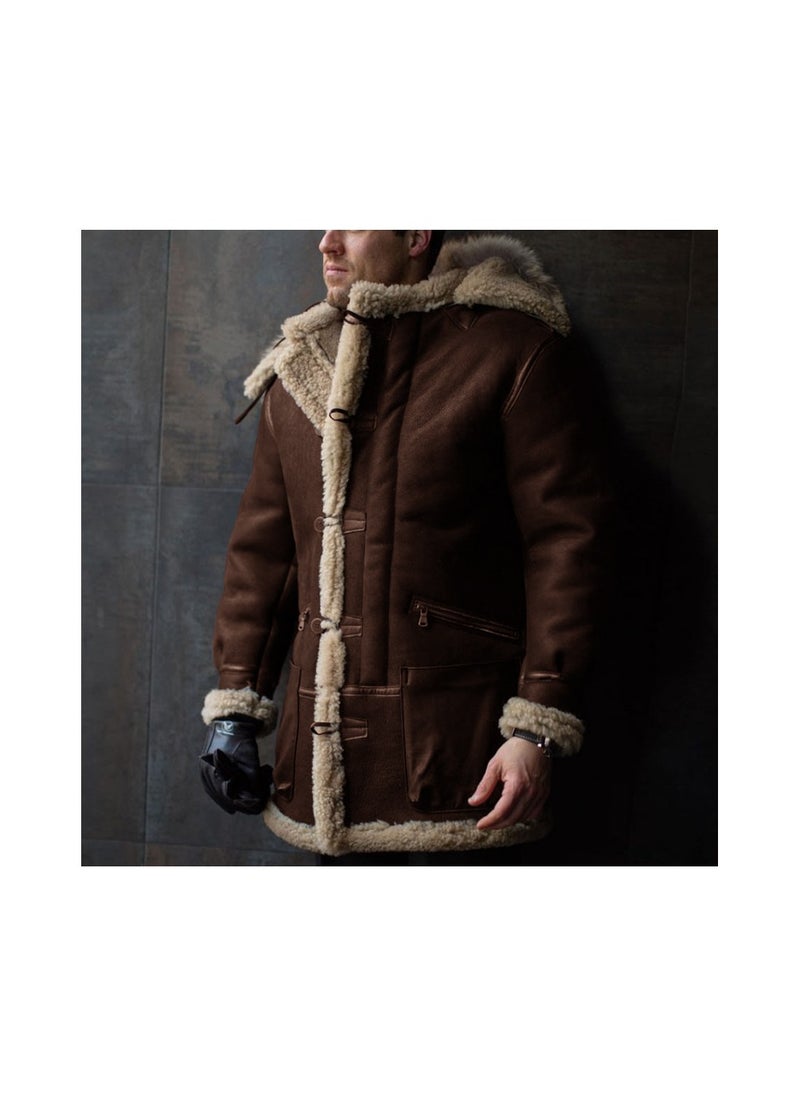 Loquat - Squality Winter Hooded Thick Coat Men Brown - Image 1