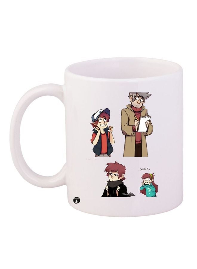 RYN Cartoon Boys Themed Coffee Mug White/Brown 11ounce