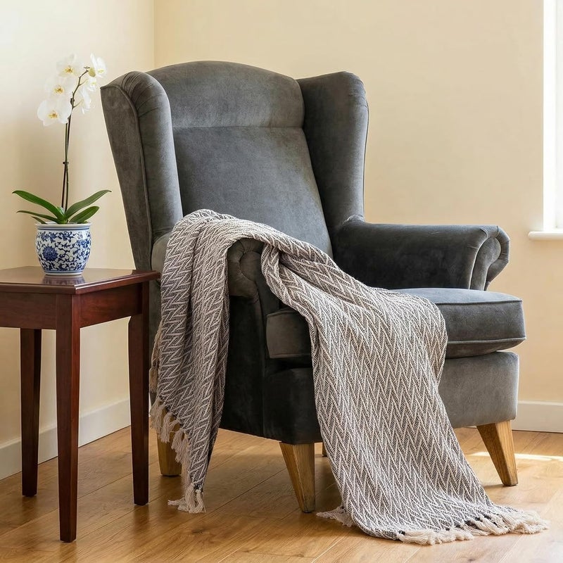 Americanflat 100% Cotton Throw Blanket for Couch - 50x60 Black Cream Chevron Throw Blanket for Bed or Sofa - Machine Washable, All Seasons Neutral Lightweight Throw Blanket for Indoor or Outdoor Use - Image 4