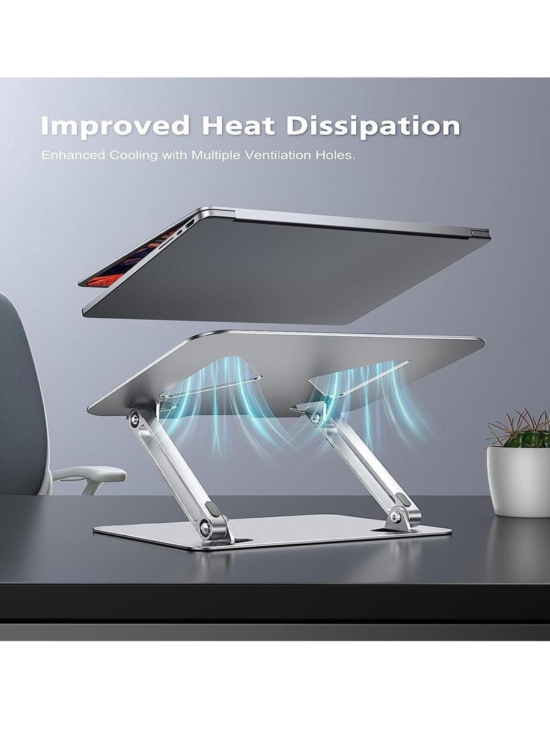ميكسد حامل كمبيوتر محمول قابل للتعديل، حامل كمبيوتر محمول مريح من الألومنيوم مع وظيفة التبريد، حامل كمبيوتر محمول من الألومنيوم قابل للطي على المكتب، متوافق مع أجهزة ماك بوك برو وديل وHP وLenovo وجميع أجهزة الكمبيوتر المحمول - Image 2