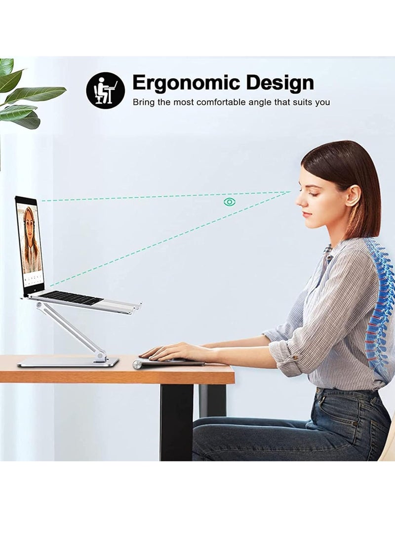 ميكسد حامل كمبيوتر محمول قابل للتعديل، حامل كمبيوتر محمول مريح من الألومنيوم مع وظيفة التبريد، حامل كمبيوتر محمول من الألومنيوم قابل للطي على المكتب، متوافق مع أجهزة ماك بوك برو وديل وHP وLenovo وجميع أجهزة الكمبيوتر المحمول - Image 3