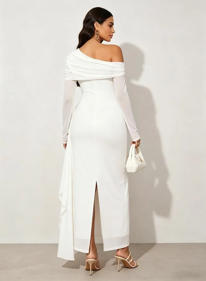 Take Two White Asymmetric Neck Maxi Dress