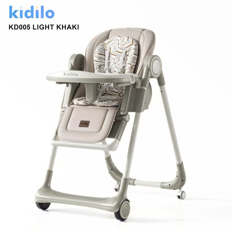 كيديليو كرسي طعام للأطفال Kidilo KD005 | كرسي إطعام قابل للإمالة مع صينية قابلة للإزالة | حزام أمان خماسي النقاط | مقعد مبطّن مريح مع مسند قدم | عجلات متحركة بسلاسة مع فرامل | تصميم سهل التنظيف.