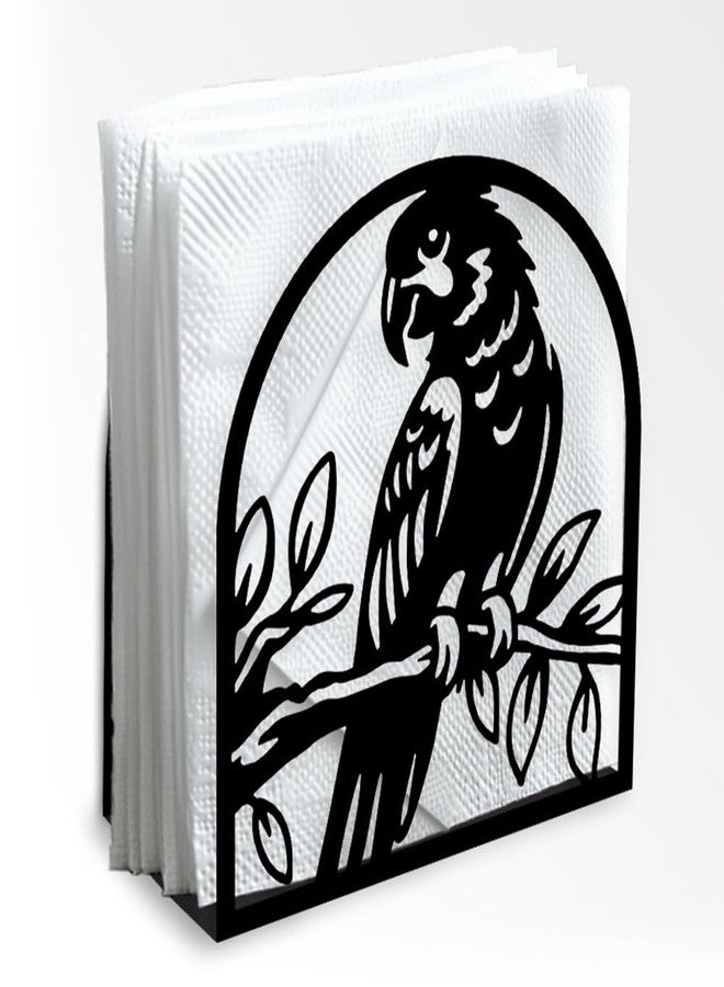 DOODLREAM Parrot on Branch Decorative Black Metal Napkin Holder for Table, 4.9" x 5.3" x 1.9" Parrot Bird Standing Napkin Holder for Home Kitchen Restaurant Picnic Party Coffee Bar Room - Image 1