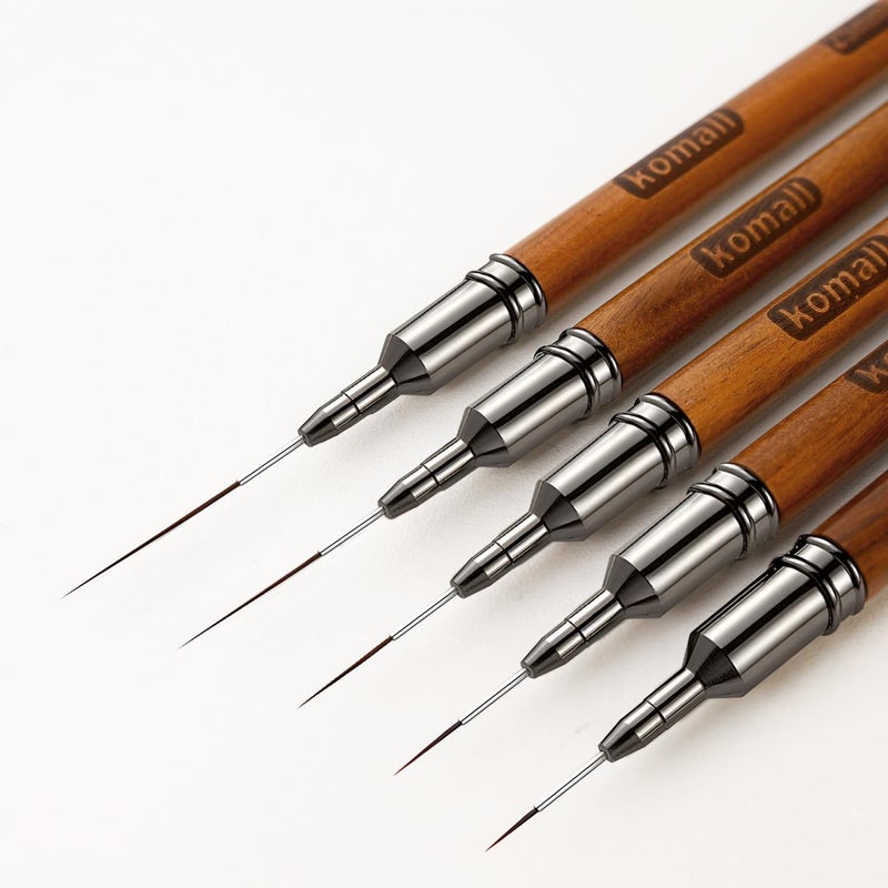 Komall Nail Art Brushes, 5Pcs Wooden Handle Liner Brush Set, UV Gel Polish Painting Art Design Pen for Long Lines, Thin Details, Fine Drawing Sizes 4/8/12/20/25mm(Natural) - Image 1
