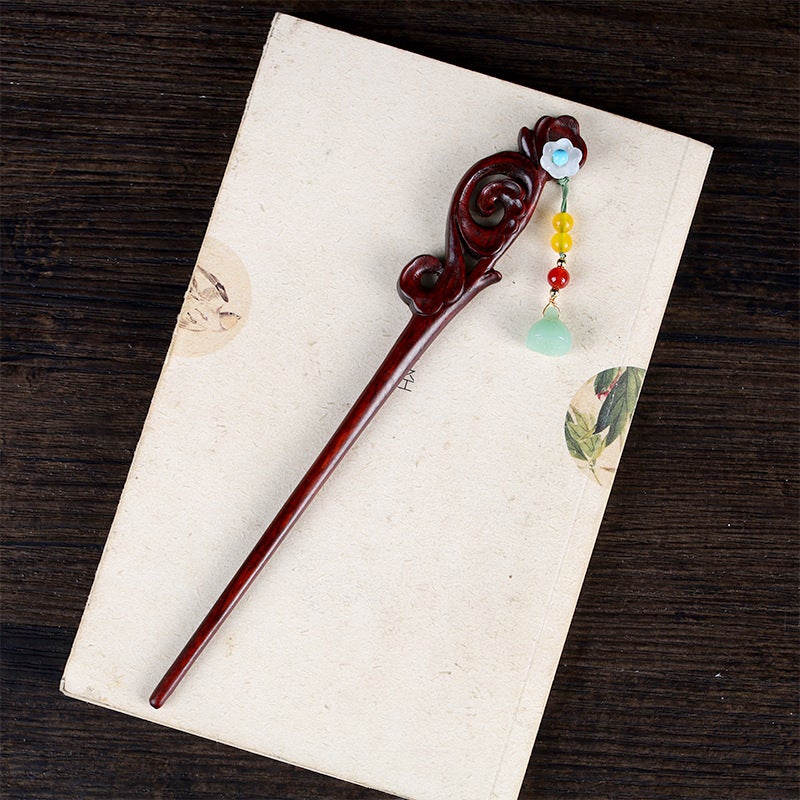 Generic New sandalwood hairpin natural Rosewood chopsticks ancient style hanfu hairpin wooden hairpin cheongsam updo hairpin wholesale Style 2 [length about 20cm]]