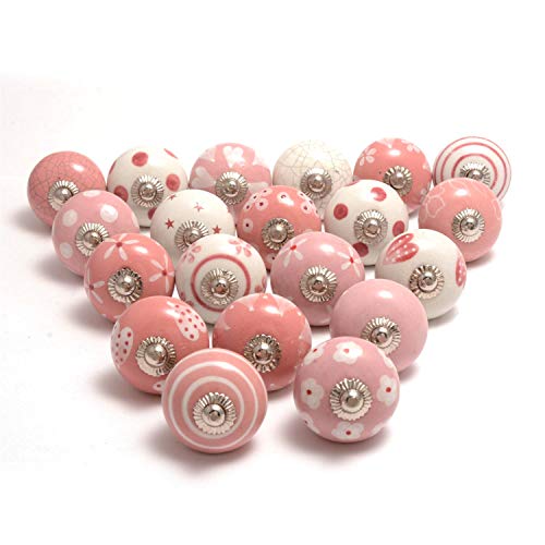 Eleet Assorted Ceramic Cabinet Knobs - Vintage Cabinet Cupboard Door & Drawer Pulls Chrome Hardware (Ceramic Knobs Set of 20, Pink & White) - Image 1