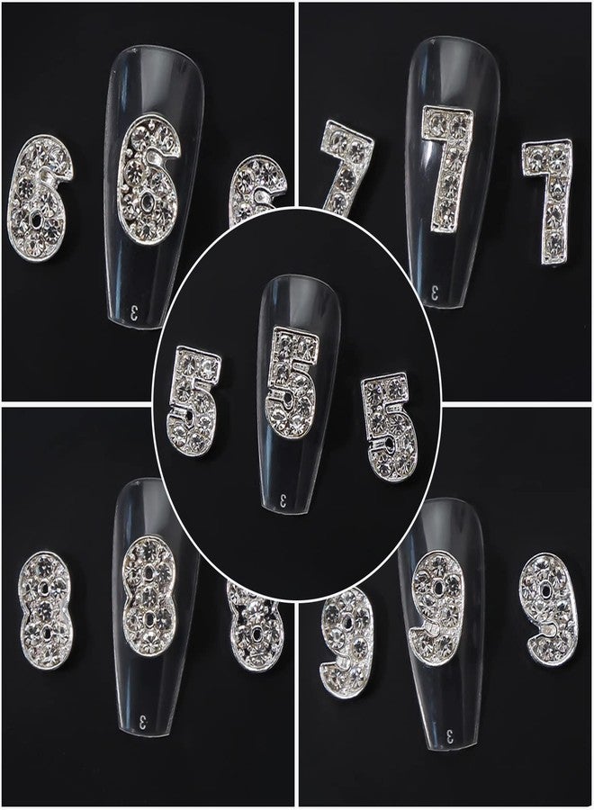 DANNEASY 30pcs Number Nail Charms Silver Nail Jewels Nail Rhinestones and Charms 3d Nail Art Charms Nail Studs Nail Jewelry for DIY Craft Decoration - Image 5