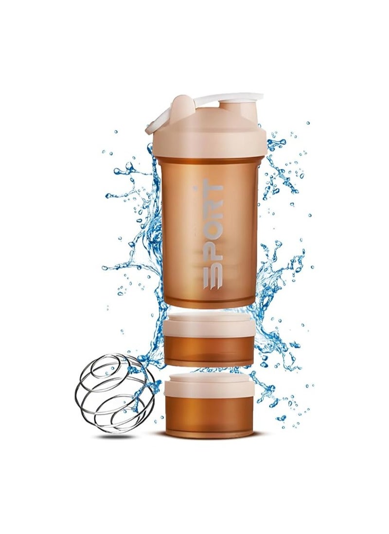 Generic shaker bottle gym Protein Shaker with Pill Organizer and Protein Powder Storage, 3-Layer Sports Water Bottle with Leak-Proof Lid and Twist-and-Lock Storage Containers, BPA-Free, 450ML  - Image 1