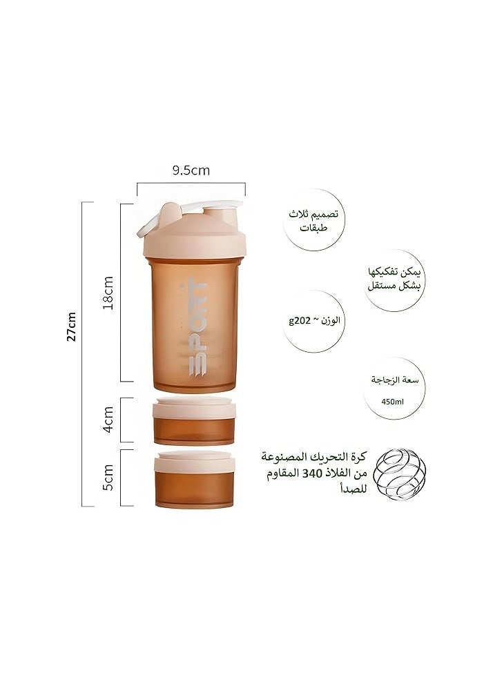 Generic shaker bottle gym Protein Shaker with Pill Organizer and Protein Powder Storage, 3-Layer Sports Water Bottle with Leak-Proof Lid and Twist-and-Lock Storage Containers, BPA-Free, 450ML  - Image 4