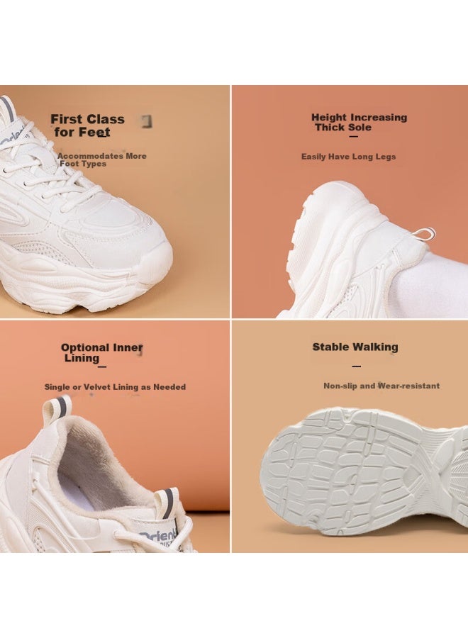 Dadong Women's Dad Shoes, Autumn Versatile White Sneakers, Thick-soled Height-increasing Casual Sports Shoes, 0359