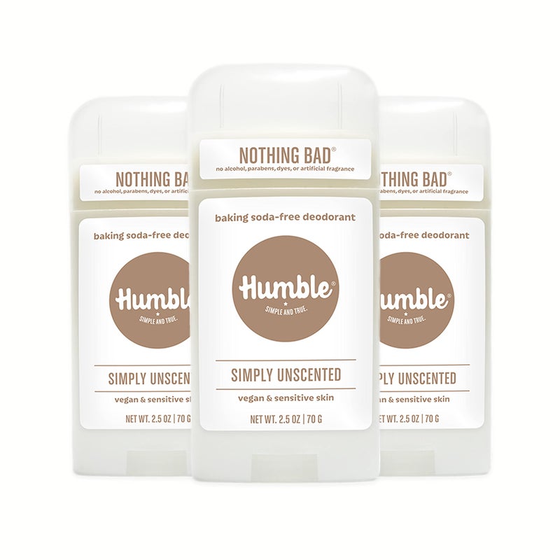 HUMBLE SIMPLE AND TRUE. HUMBLE BRANDS Aluminum-Free Deodorant, Vegan and Cruelty- free, Formulated for Sensitive Skin, Simply Unscented, 2.5 Ounce (Pack of 3) - Image 1