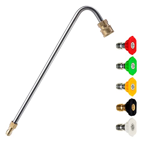 M MINGLE Stainless Steel Pressure Washer Gutter Cleaner Attachment, Angled Extension Wand for Gutter Cleaning, 5 Nozzle Tips, 1/4 Inch Quick Connect, 13 Inch - Image 1