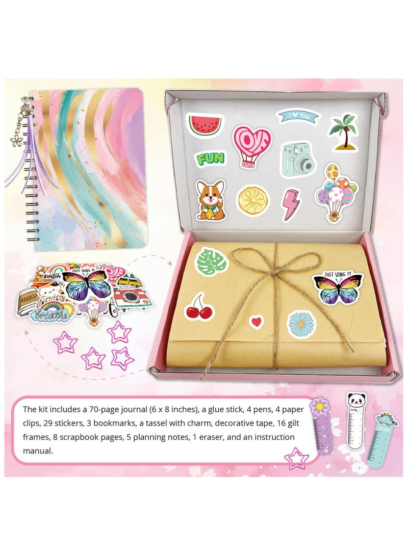 general DIY Journal Scrapbook Kit for Kids Ages 4+ Boys Girls Includes Notebook Stickers Sticky Notes Scrapbook Pages Frames Paper Clips Pencil Eraser Charm Bookmark Etc - Image 2