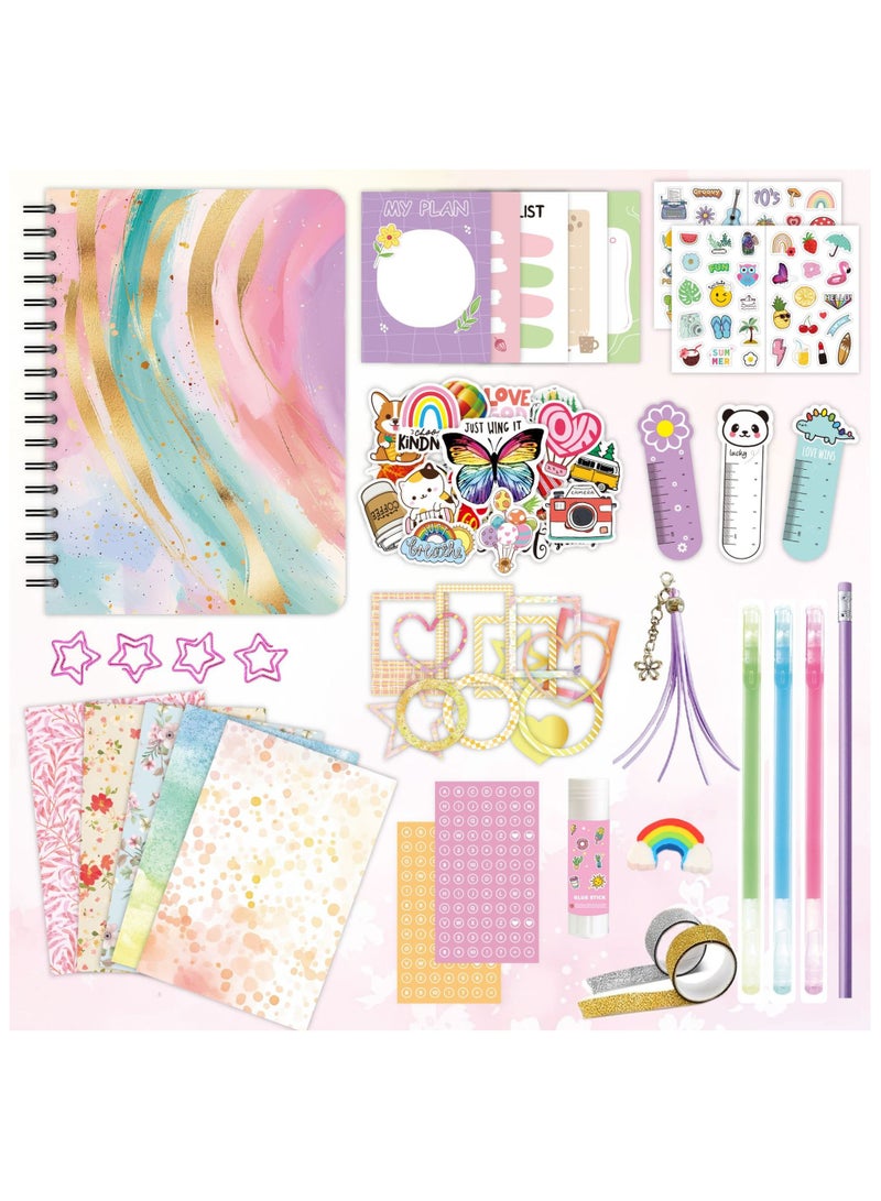 general DIY Journal Scrapbook Kit for Kids Ages 4+ Boys Girls Includes Notebook Stickers Sticky Notes Scrapbook Pages Frames Paper Clips Pencil Eraser Charm Bookmark Etc - Image 3