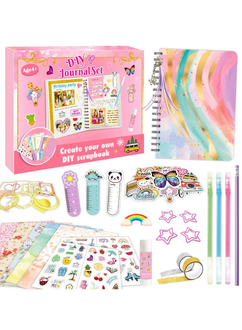 general DIY Journal Scrapbook Kit for Kids Ages 4+ Boys Girls Includes Notebook Stickers Sticky Notes Scrapbook Pages Frames Paper Clips Pencil Eraser Charm Bookmark Etc - Image 1