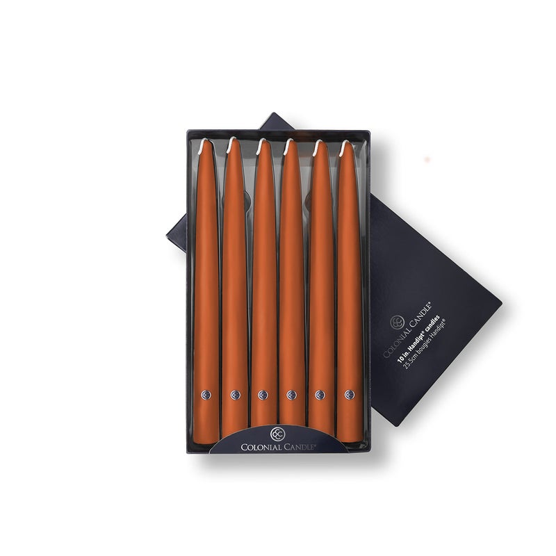 Colonial Candle Unscented Taper Candle Handipt Collection Pumpkin 10 in Pack of 12  Up to 8 Hours Burn