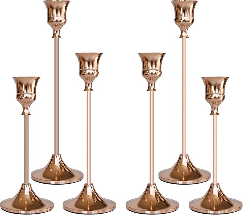 SHOWIN Multi-market matching options Candlestick Holders Rose Gold, 6 Packs Taper Candle Holder for Candlesticks, Candle Sticks Holder Decor for Home Decor Globally popular elegant design - Image 1