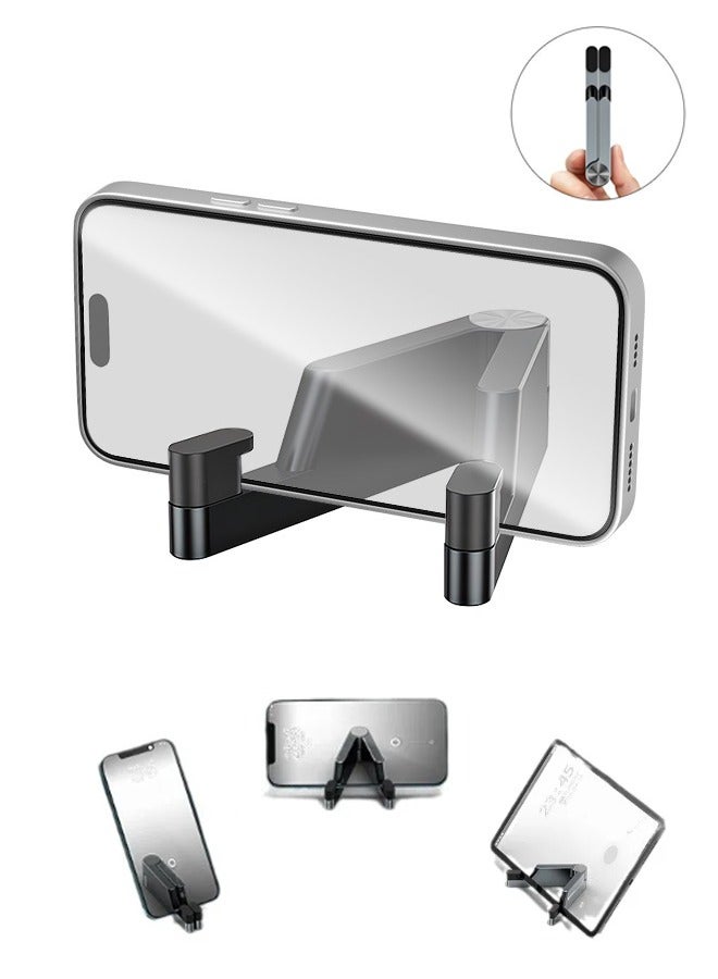 Foldable V-Shaped Phone Holder with Groove Design and Non-Slip Silicone, Portable All-Aluminum Alloy Phone Stand with Multi-Level Height Adjustment, Compatible with Various Mobile Phones and Tablets, Black - Image 1