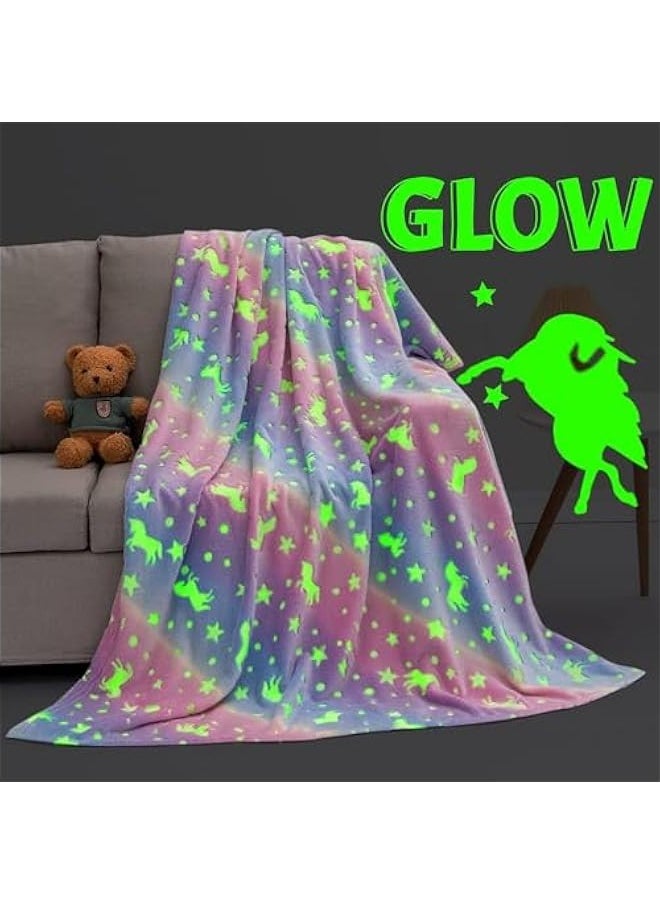 TRASSLE Glow in The Dark Throw Blanket for Boys Girls, Luminous Rainbow Blanket Birthday, Cozy Soft Fluffy Flannel Fleece Nap Sleep Blankets,for 3-12 Years Old Kids  - Image 2