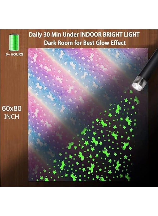 TRASSLE Glow in The Dark Throw Blanket for Boys Girls, Luminous Rainbow Blanket Birthday, Cozy Soft Fluffy Flannel Fleece Nap Sleep Blankets,for 3-12 Years Old Kids  - Image 3