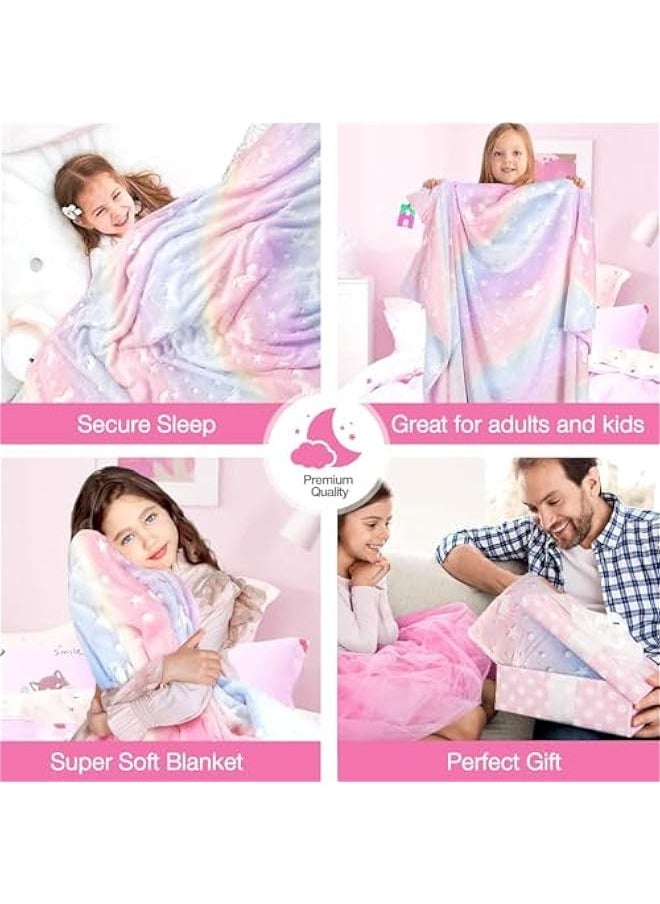TRASSLE Glow in The Dark Throw Blanket for Boys Girls, Luminous Rainbow Blanket Birthday, Cozy Soft Fluffy Flannel Fleece Nap Sleep Blankets,for 3-12 Years Old Kids  - Image 4