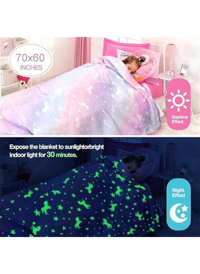 TRASSLE Glow in The Dark Throw Blanket for Boys Girls, Luminous Rainbow Blanket Birthday, Cozy Soft Fluffy Flannel Fleece Nap Sleep Blankets,for 3-12 Years Old Kids  - Image 5