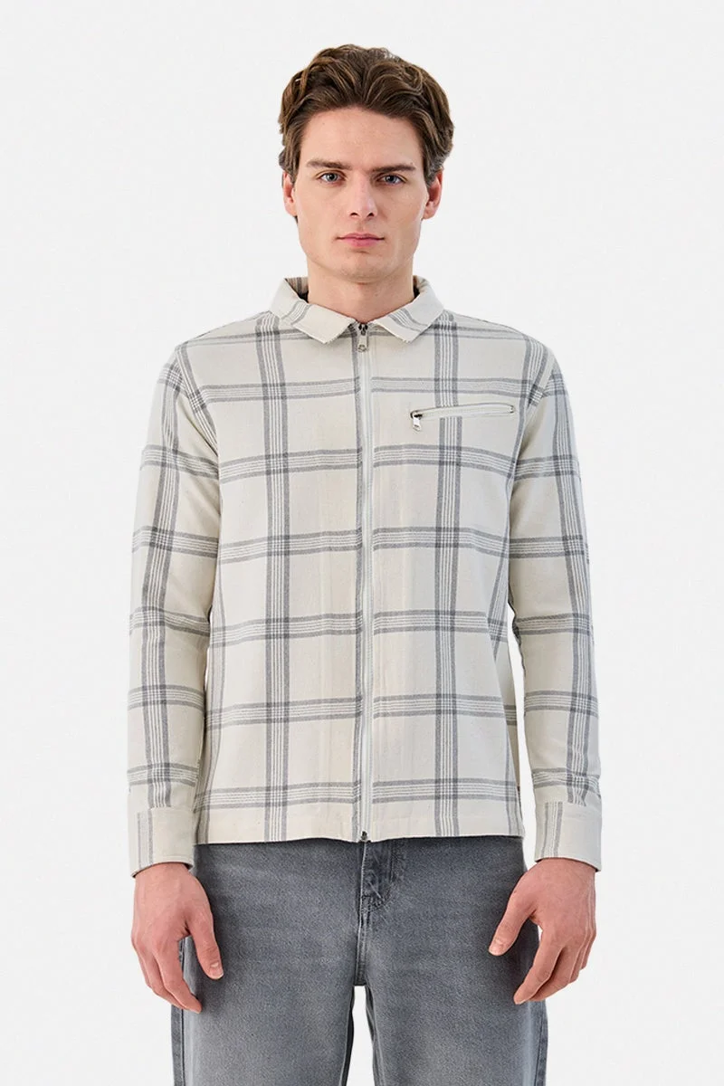 SNITCH Regular Fit Plaid Zipper Overshirt