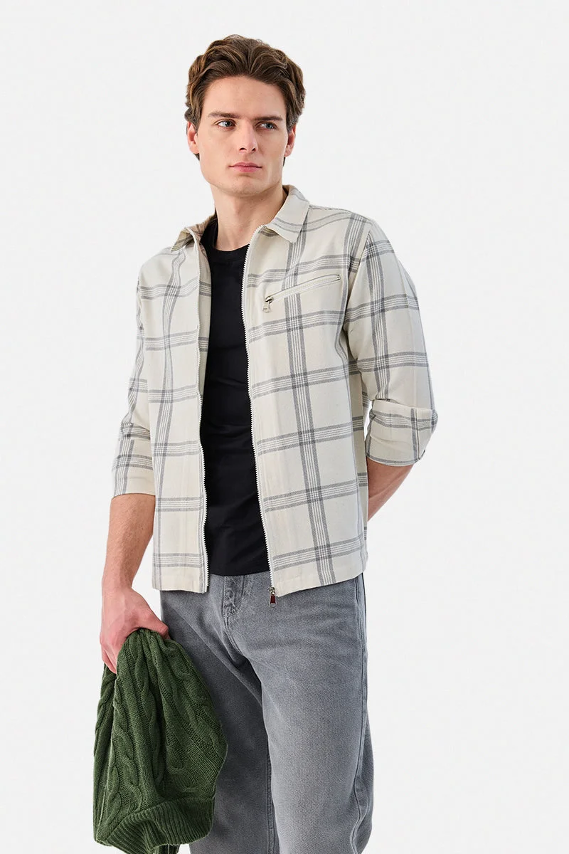 سنيتش Regular Fit Plaid Zipper Overshirt