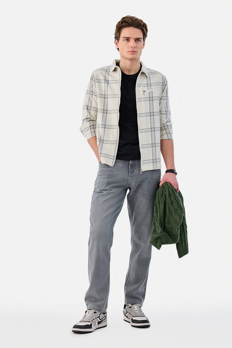 سنيتش Regular Fit Plaid Zipper Overshirt