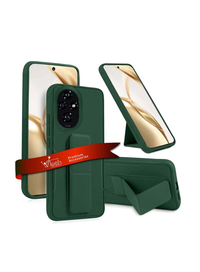 Wtech Honor 200 5G 2024 Hand Grip Foldable Magnetic Kickstand Wrist Strap Finger Grip With Built-In Iron Modern Camera Lips Case Cover - Dark Green - Image 1