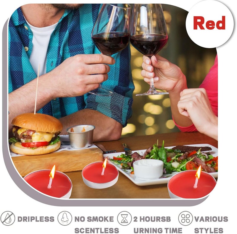 Lavish Tea Candles 50 PCS Unscented Smokeless Red Tealight Candles with Cotton Wick | 2-Hour Burn Time | For Ramadan, Eid, Diwali, Puja, Wedding, Christmas & Shabbat - Image 2