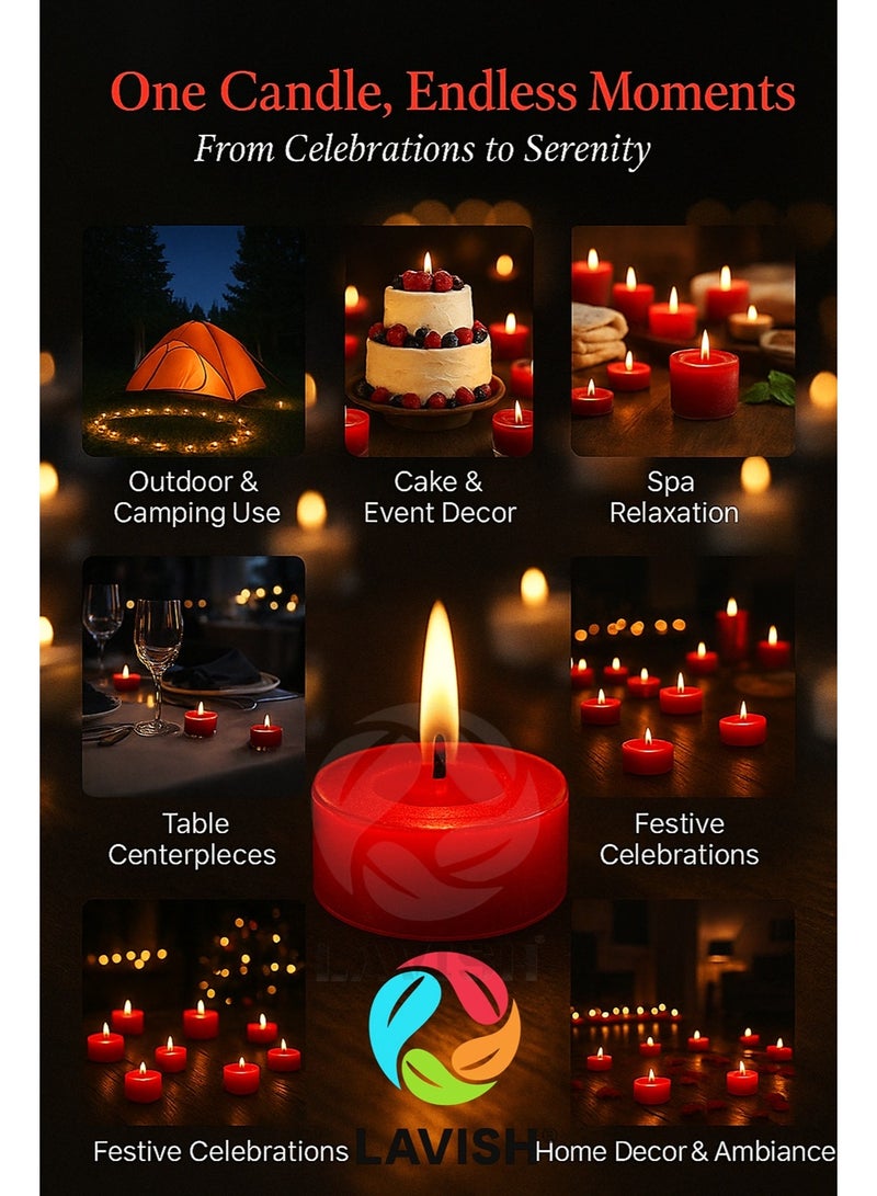 Lavish Tea Candles 50 PCS Unscented Smokeless Red Tealight Candles with Cotton Wick | 2-Hour Burn Time | For Ramadan, Eid, Diwali, Puja, Wedding, Christmas & Shabbat - Image 4