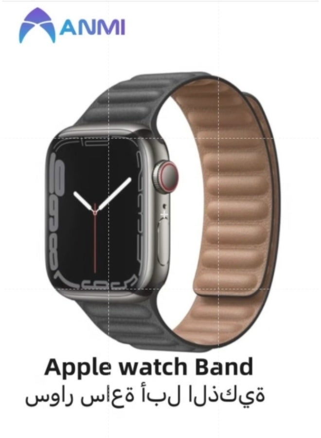 أنمي حزام الحلقة المغناطيسية الجلدية متوافق مع سلسلة ساعات أبل Ultra 2 في 9في 8 في 8 في 8 في 7 في 6 في 5 في 4 في 3 في SE، حزام ل iWatchApple Watch Band 42mm 44mm 45mm 49mm mm، أسود