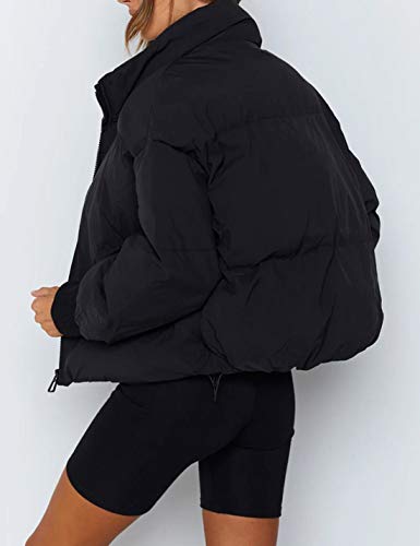 UANEO Puffer Jacket Womens Oversized Cropped Puffy Quilted Winter Jackets Coat (Black-S) - Image 4
