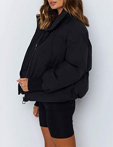 UANEO Puffer Jacket Womens Oversized Cropped Puffy Quilted Winter Jackets Coat (Black-S) - Image 3