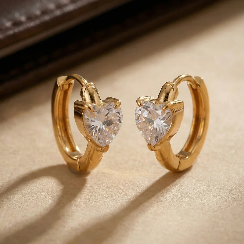 بالموناس PALMONAS Solitaire Heart Hoop Earrings for Women | 18K Gold Plated, Waterproof & Anti-Tarnish