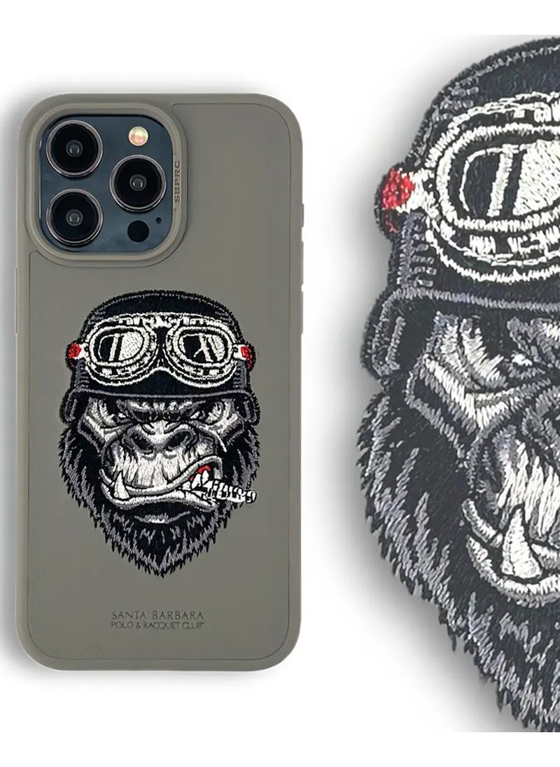 SANTA BARBARA POLO & RACQUET CLUB Santa Barbara Polo & Racquet Club Retro Embroidery Case for iPhone 15 Pro Max – Stylish Shockproof Protective Back Cover with Premium PU Leather, Flexible TPU Frame, Anti-Slip Grip & Screen-Camera Protection – Smoky  - Image 1