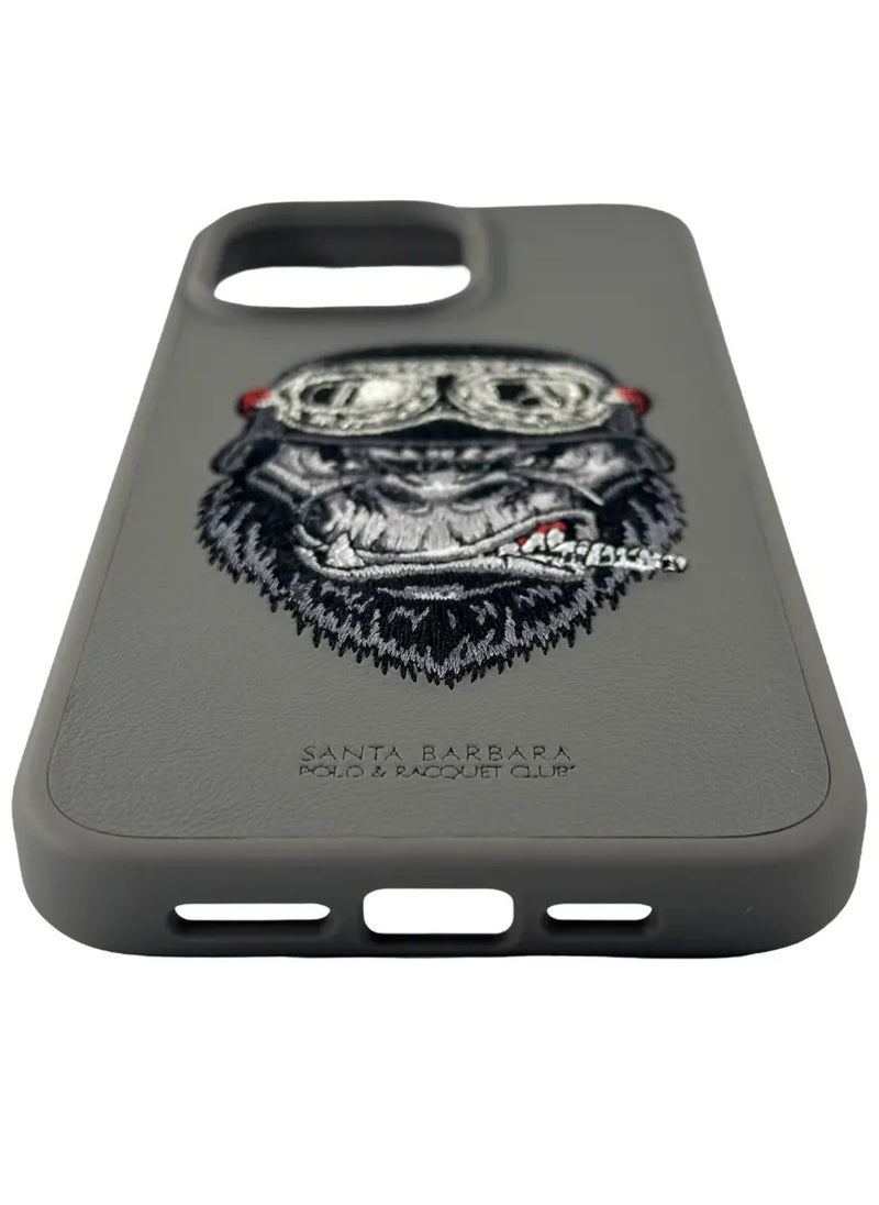 SANTA BARBARA POLO & RACQUET CLUB Santa Barbara Polo & Racquet Club Retro Embroidery Case for iPhone 15 Pro Max – Stylish Shockproof Protective Back Cover with Premium PU Leather, Flexible TPU Frame, Anti-Slip Grip & Screen-Camera Protection – Smoky  - Image 3