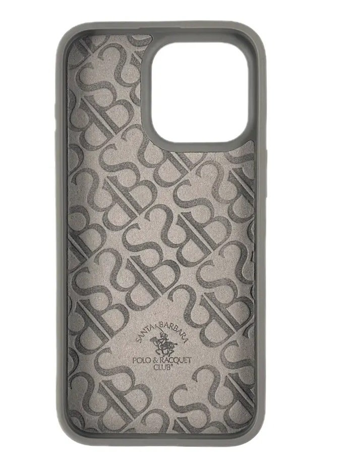 SANTA BARBARA POLO & RACQUET CLUB Santa Barbara Polo & Racquet Club Retro Embroidery Case for iPhone 15 Pro Max – Stylish Shockproof Protective Back Cover with Premium PU Leather, Flexible TPU Frame, Anti-Slip Grip & Screen-Camera Protection – Smoky  - Image 4
