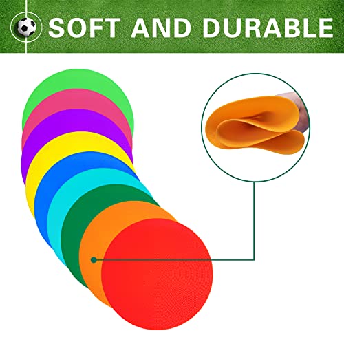 PIKZH Poly Spot Markers 9.1 inch 9 Pcs Non-Slip Rubber Agility Training Markers Floor Dots Flat Field Cones for Football, Soccer Ball, School Exercise Drills, Gym Dance Practice 9 Colors TPE - Image 2