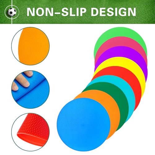 PIKZH Poly Spot Markers 9.1 inch 9 Pcs Non-Slip Rubber Agility Training Markers Floor Dots Flat Field Cones for Football, Soccer Ball, School Exercise Drills, Gym Dance Practice 9 Colors TPE - Image 3