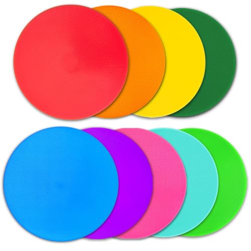 PIKZH Poly Spot Markers 9.1 inch 9 Pcs Non-Slip Rubber Agility Training Markers Floor Dots Flat Field Cones for Football, Soccer Ball, School Exercise Drills, Gym Dance Practice 9 Colors TPE - Image 1