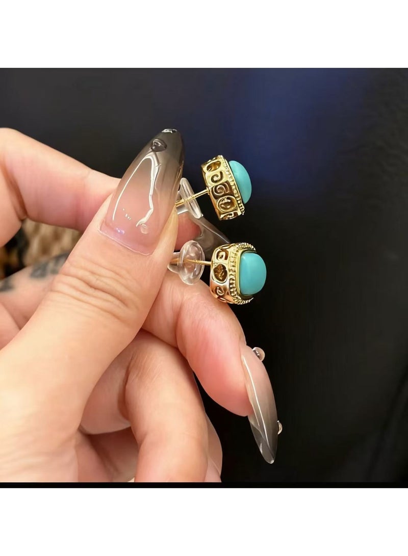 اقراط سبيكة النحاس · فيليجري Openwork القديم مع حافة الذهب و تلميح من الأخضر ~ أقراط الحد الأدنى متعددة الاستخدامات - Image 2